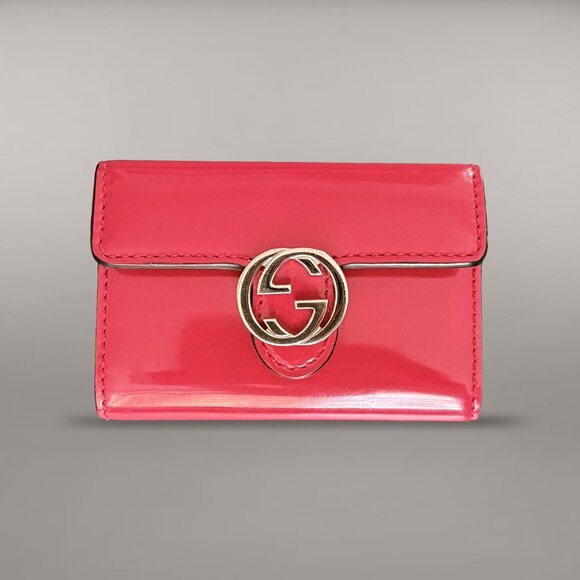 FULL INCLUSION GUCCI Pink Patent Key Case Wallet Silver red Bag charm - Picture 2 of 14